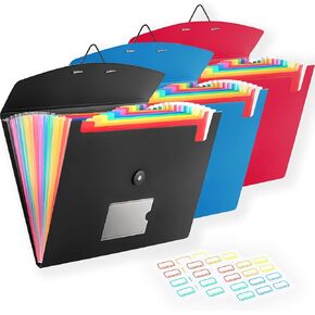 3 Pack 7 Pocket Accordian File ، مجلد الملفات المتوسع مع الملصقات ، مجلد ملفات قابلة للتوسيع من البلاستيك لأوراق الحروف A4 in Kuwait