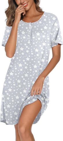 Ekouaer Womens Nightgown Cotton Sleepwear Short Sleeve Button Down Sleepshirt in Saudi Arabia
