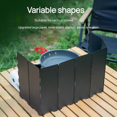 Camping Stove Windscreen, Lightweight Foldable Outdoor Wind Blocker Gas Stove Windshield Wind Screen Wind Guard for Camping Stove, Glamping, Black in Kuwait