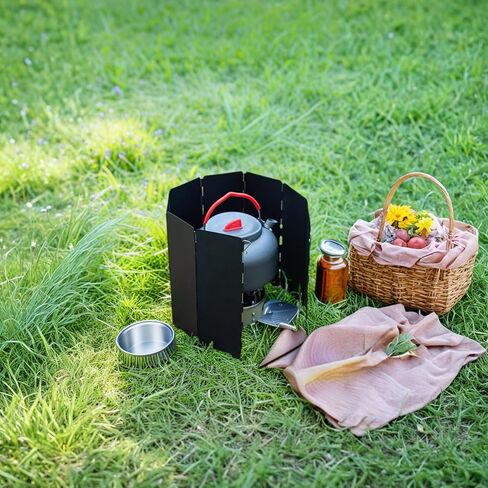 Camping Stove Windscreen, Lightweight Foldable Outdoor Wind Blocker Gas Stove Windshield Wind Screen Wind Guard for Camping Stove, Glamping, Black in Kuwait