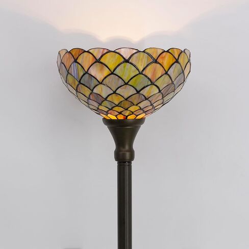 Tiffany Torchiere Floor Lamp Stained Glass Rose Flower Style Standing Corner Torch Uplight 12X12X72 Inch for Bedroom Living Room Home Office in Kuwait