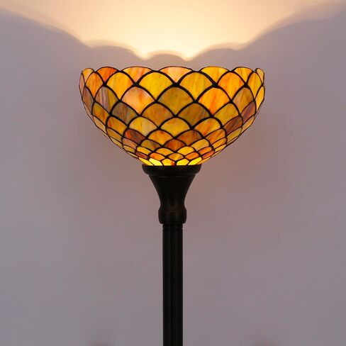 Tiffany Torchiere Floor Lamp Stained Glass Rose Flower Style Standing Corner Torch Uplight 12X12X72 Inch for Bedroom Living Room Home Office in Kuwait