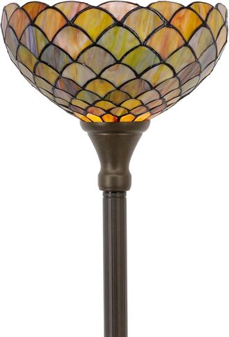 Tiffany Torchiere Floor Lamp Stained Glass Rose Flower Style Standing Corner Torch Uplight 12X12X72 Inch for Bedroom Living Room Home Office in Kuwait