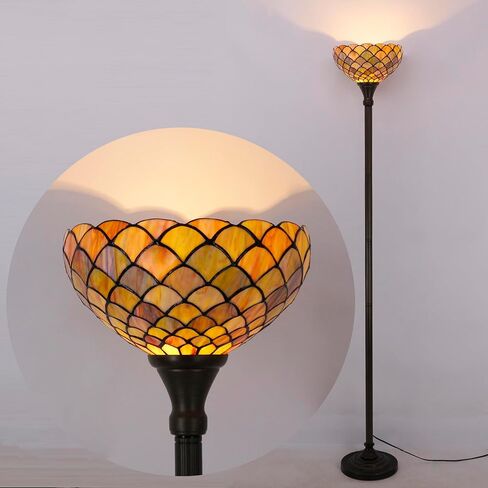 Tiffany Torchiere Floor Lamp Stained Glass Rose Flower Style Standing Corner Torch Uplight 12X12X72 Inch for Bedroom Living Room Home Office in Kuwait