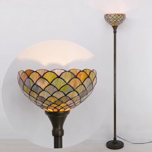 Tiffany Torchiere Floor Lamp Stained Glass Rose Flower Style Standing Corner Torch Uplight 12X12X72 Inch for Bedroom Living Room Home Office in Kuwait
