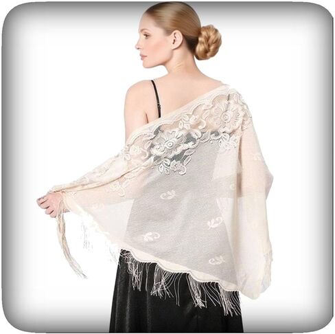 Milakoo Lace Shawel وشاح الدانتيل الزهري للنساء مع Tassel الأنيقة Mantilla Savels for Feast in Kuwait