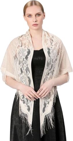 Milakoo Lace Shawel وشاح الدانتيل الزهري للنساء مع Tassel الأنيقة Mantilla Savels for Feast in Kuwait