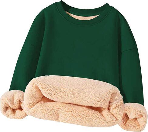 Unisex Boy's Girls Winter Warm Sherpa Lined Crewneck Pullover Sweatshirt Fleece Casual Winter Clothes Sweatshirts in Saudi Arabia