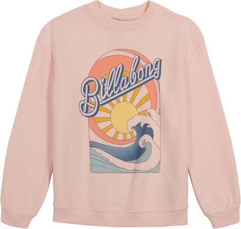 سويت شيرت Billabong للفتيات بأكمام طويلة ورقبة دائرية، صوف تيري فرنسي ناعم، مقاس كبير مريح in Kuwait