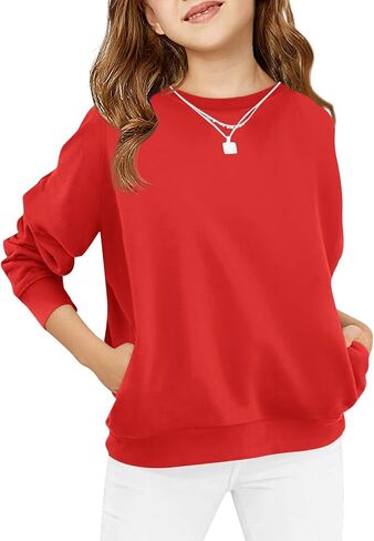 Haloumoning Girls Long Sleeve Sweatshirts Kids Casual Crewneck Loose Fit Pullover with Pockets 5-14 Years in Saudi Arabia