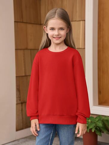 Haloumoning Girls Long Sleeve Sweatshirts Kids Casual Crewneck Loose Fit Pullover with Pockets 5-14 Years in Saudi Arabia