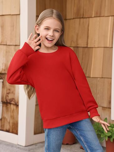 Haloumoning Girls Long Sleeve Sweatshirts Kids Casual Crewneck Loose Fit Pullover with Pockets 5-14 Years in Saudi Arabia