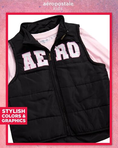 مجموعة بنطلون فتيات Aeropostale - 3 قطع سحاب سترة منتفخة ، وقميص طاقم طويل الأكمام وركض الصوف للبنات (4-12) in Saudi Arabia
