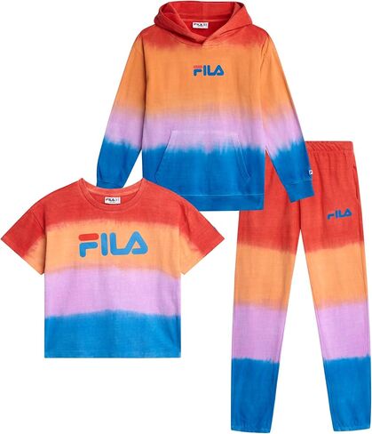 Fila Girls Sweat Suit Set - 3 Piece Tie-Dye Short Sleeve Crop Top, Pullover Hoodie and Jogger Sweatpants for Girls (7-16) in Kuwait