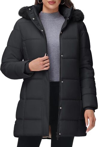 YUCOLEN Womens Winter Parka Coat Warm Thicken Jacket Down Puffer Outwear with Faux Fur Removable Hood in Kuwait