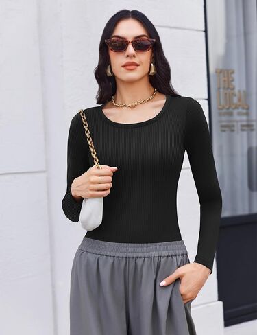Ekouaer Womens Long Sleeve Shirts 3 Packs Scoop Neck Ribbed Tops Fitted Thermal Undershirt Soft Layering Tees XS-XXL in Saudi Arabia
