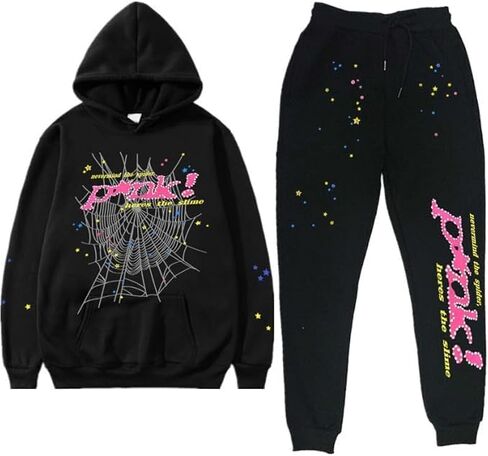 Spider Web Graphic Sweatsuit Set, 2 Piece Hoodie and Joggers, Black and Blue in Saudi Arabia