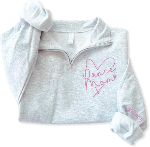 NAZENTI Personalized Embroidered Dance Mom Quarter Zip Sweatshirts, Ballet Sweatshirt For Women, Ballerina, Gymnastic Shirt in Saudi Arabia
