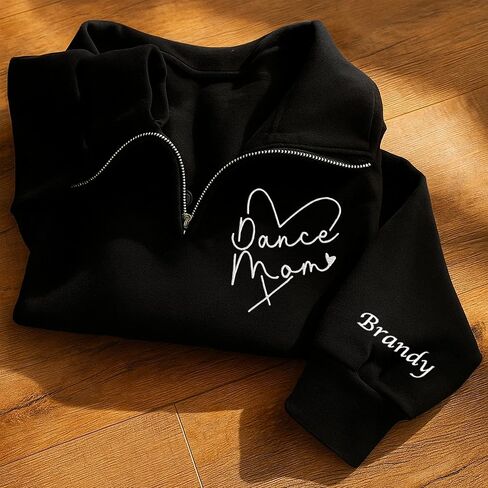NAZENTI Personalized Embroidered Dance Mom Quarter Zip Sweatshirts, Ballet Sweatshirt For Women, Ballerina, Gymnastic Shirt in Saudi Arabia