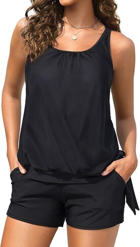 Blouson Tankini Swimsuit with Shorts - Womens Two Piece with Pockets Tummy Control Bathing Suit Modest Swimwear 2025 in Kuwait