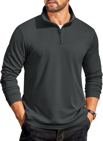 Coofandy Mens Quarter Zip Pullover Long Sleeve Casual 1/4 zip sweatshirt خفيفة الوزن الصلبة السترة السترة البولو in Saudi Arabia