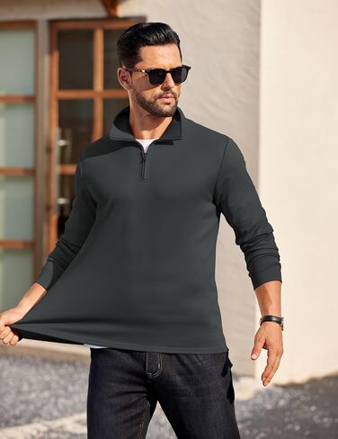 Coofandy Mens Quarter Zip Pullover Long Sleeve Casual 1/4 zip sweatshirt خفيفة الوزن الصلبة السترة السترة البولو in Saudi Arabia