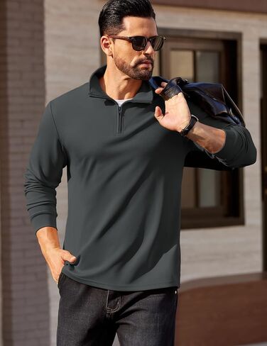 Coofandy Mens Quarter Zip Pullover Long Sleeve Casual 1/4 zip sweatshirt خفيفة الوزن الصلبة السترة السترة البولو in Saudi Arabia