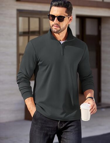 Coofandy Mens Quarter Zip Pullover Long Sleeve Casual 1/4 zip sweatshirt خفيفة الوزن الصلبة السترة السترة البولو in Saudi Arabia