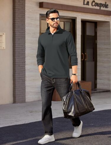 Coofandy Mens Quarter Zip Pullover Long Sleeve Casual 1/4 zip sweatshirt خفيفة الوزن الصلبة السترة السترة البولو in Saudi Arabia