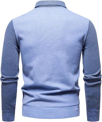 Men's 2 in 1 Long Sleeve Golf Sweater Button Front Ribbed Knit Fall Fake Two Piece Tops in Saudi Arabia