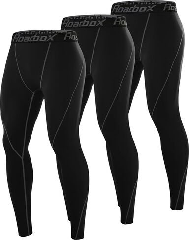 Roadbox 3 Pack Compression Pants Men, Performance Running Workout Sports Leggings, Gym Basketball Athletic Tights Base Layer in Saudi Arabia