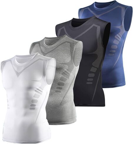 Men's Slimming Sleeveless Compression Shirt，Seamless Invisible Undershirt，Quick-Drying Breathable Shaper Tank top 4pack in Saudi Arabia