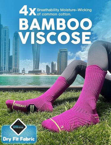 Womens Coolmax Bamboo Viscose Compression Running Crew Socks, Moisture-Wicking Anti-Blister Hiking&Gym Athletic in Saudi Arabia
