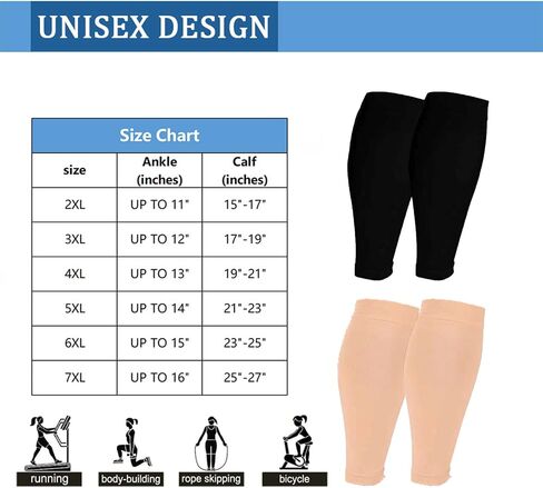 2/3/4/6 Pairs Plus Size Wide Calf Compression Leg Sleeves for Women& Men Knee High Leg Sleeves 20-30mHg 2XL-7XL in Kuwait