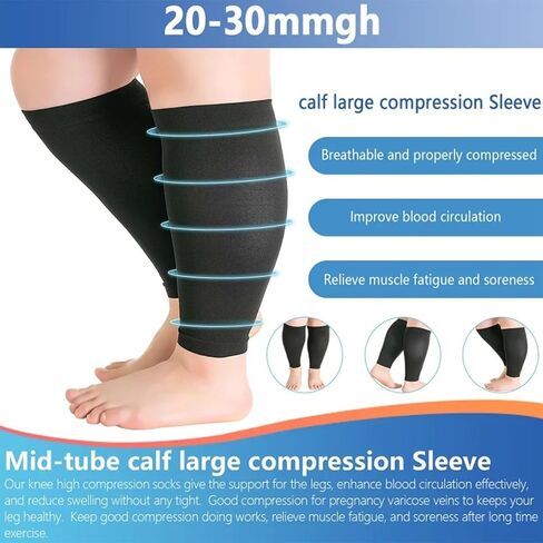 2/3/4/6 Pairs Plus Size Wide Calf Compression Leg Sleeves for Women& Men Knee High Leg Sleeves 20-30mHg 2XL-7XL in Kuwait