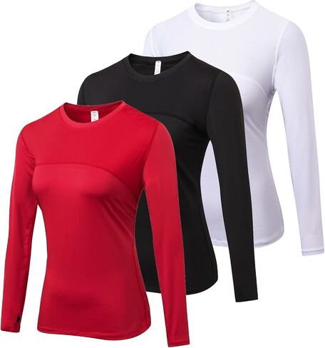 3 Pack Long Sleeve Workout Compression Shirts for Women Yoga Running Tops Breathable Athletic Shirts in Saudi Arabia