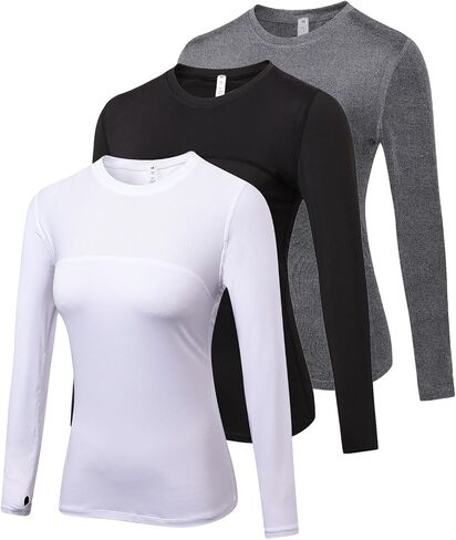 3 Pack Long Sleeve Workout Compression Shirts for Women Yoga Running Tops Breathable Athletic Shirts in Saudi Arabia