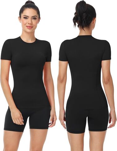 Women's Compression Shirt Short Sleeve Workout Tops Athletic T-Shirts Base Layer for Gym Running Yoga Sports in Saudi Arabia
