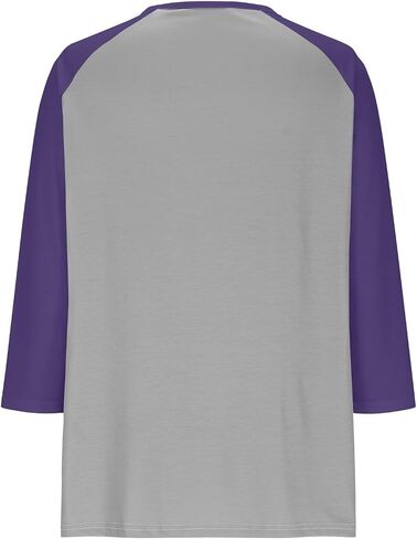 3/4 Sleeve Tops for Women V Neck Button Up Shirt Baseball Raglan Color Block T-Shirts Fall Dressy Casual Blouses in Saudi Arabia