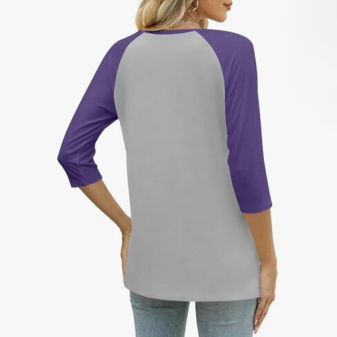 3/4 Sleeve Tops for Women V Neck Button Up Shirt Baseball Raglan Color Block T-Shirts Fall Dressy Casual Blouses in Saudi Arabia