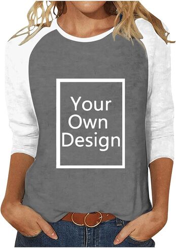 Custom Shirt, Your Own Design Text/Photo/Image/Logo Women Printed Tshirt Patchwork 3/4 Sleeve Blouse Tops in Saudi Arabia