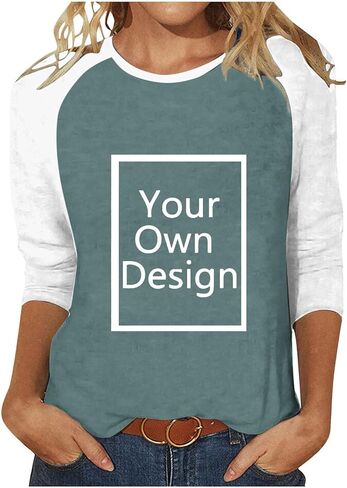 Custom Shirt, Your Own Design Text/Photo/Image/Logo Women Printed Tshirt Patchwork 3/4 Sleeve Blouse Tops in Saudi Arabia