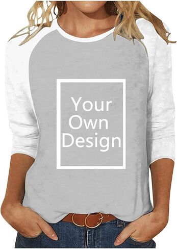 Custom Shirt, Your Own Design Text/Photo/Image/Logo Women Printed Tshirt Patchwork 3/4 Sleeve Blouse Tops in Saudi Arabia