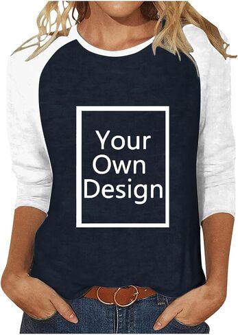 Custom Shirt, Your Own Design Text/Photo/Image/Logo Women Printed Tshirt Patchwork 3/4 Sleeve Blouse Tops in Saudi Arabia
