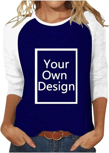 Custom Shirt, Your Own Design Text/Photo/Image/Logo Women Printed Tshirt Patchwork 3/4 Sleeve Blouse Tops in Saudi Arabia