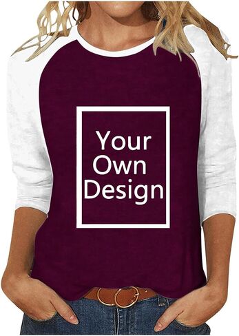 Custom Shirt, Your Own Design Text/Photo/Image/Logo Women Printed Tshirt Patchwork 3/4 Sleeve Blouse Tops in Saudi Arabia