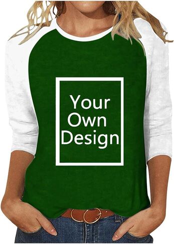 Custom Shirt, Your Own Design Text/Photo/Image/Logo Women Printed Tshirt Patchwork 3/4 Sleeve Blouse Tops in Saudi Arabia