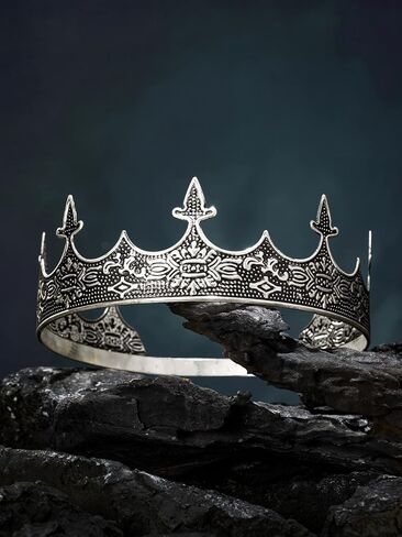 SWEETV King Crown for Men, Lion Crown for Male, Antique Silver Men's Tiara Prince Diadem, Royal Medieval Costume Hair Accessories for Cosplay Birthday Knight Halloween in Saudi Arabia