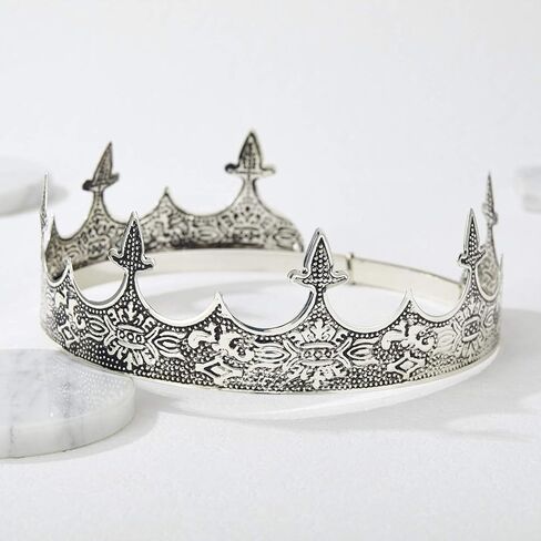 SWEETV King Crown for Men, Lion Crown for Male, Antique Silver Men's Tiara Prince Diadem, Royal Medieval Costume Hair Accessories for Cosplay Birthday Knight Halloween in Saudi Arabia