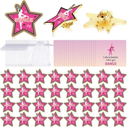 Misdary 24 Set Dance Gifts Include Ballet Lapel Pins Card Organza Bags for Dance Party Favors Ballet Award Pins Cute Button Birthday Graduation Gifts in Kuwait